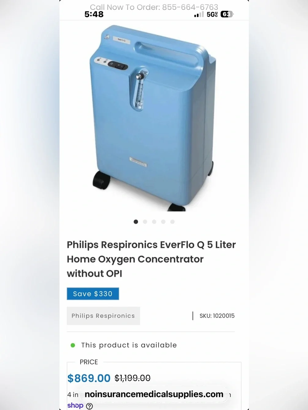 Respironics EverFlo OPI Home Oxygen Concentrator 120V 60Hz MPN 1020001